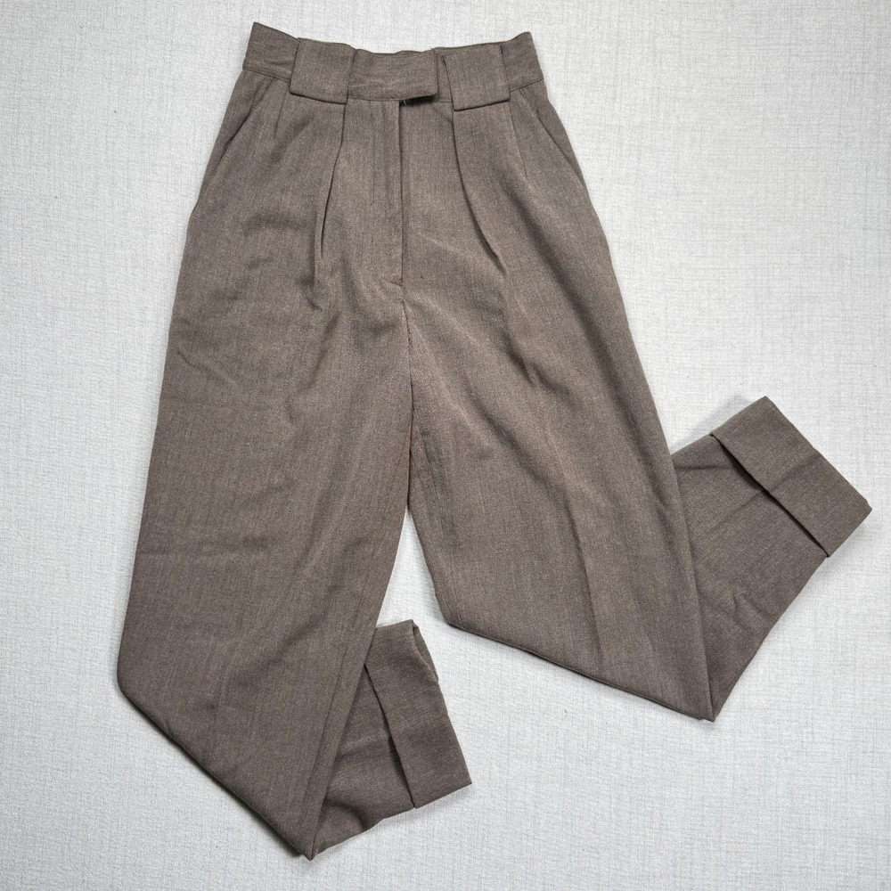 Vintage Sellecca Pleated Front Trousers High Rise Cuffed Brown Pants Size 38